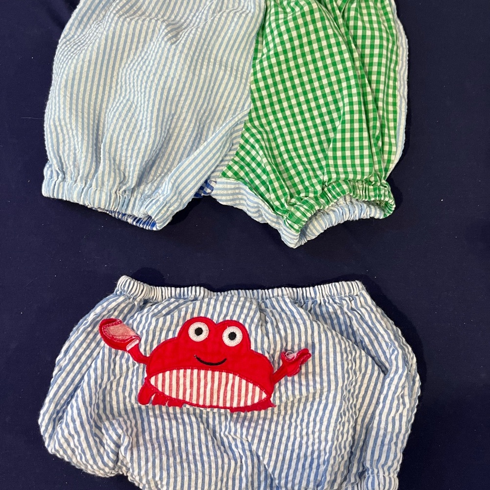 Mudpie And Zubels Baby Boy Diaper Covers 6-12m Seersucker Summer Crab Appliqué
